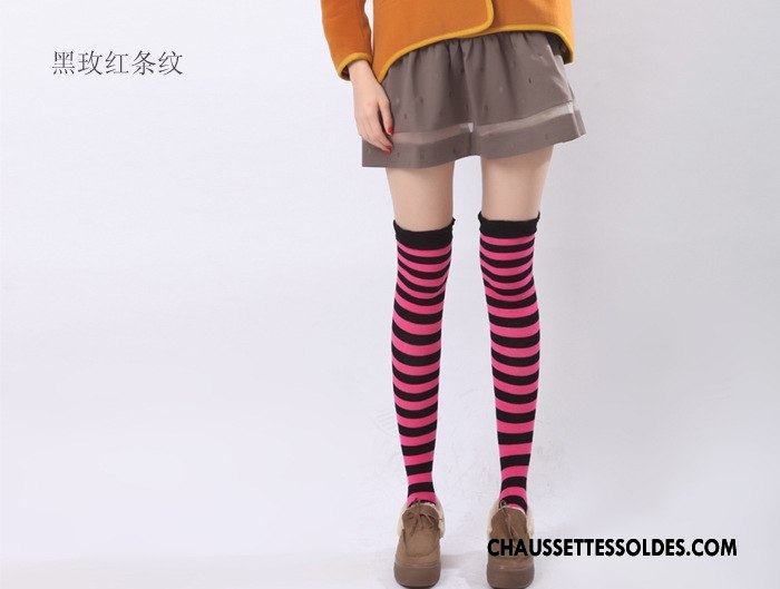 Chaussettes Longues Femme Rayé Élève Haute Long Stock Mode Chaussettes En Coton Couleurs De Bonbons Arc En Ciel Bleu