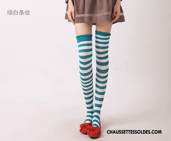 Chaussettes Longues Femme Rayé Élève Haute Long Stock Mode Chaussettes En Coton Couleurs De Bonbons Arc En Ciel Bleu