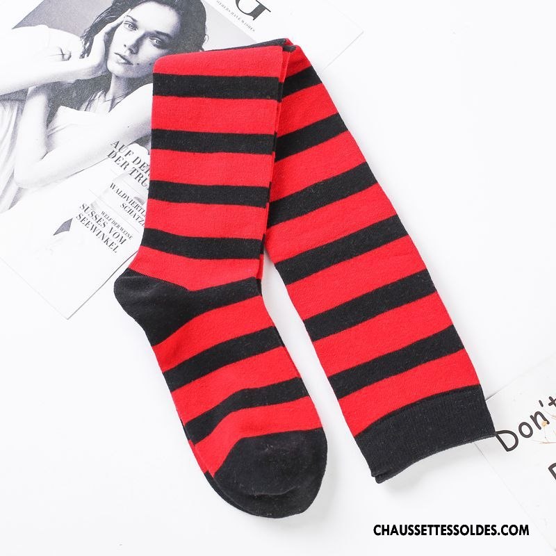Chaussettes Longues Femme Rayé Élève Haute Long Stock Mode Chaussettes En Coton Couleurs De Bonbons Arc En Ciel Bleu