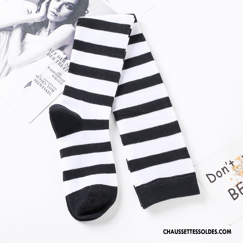 Chaussettes Longues Femme Rayé Élève Haute Long Stock Mode Chaussettes En Coton Couleurs De Bonbons Arc En Ciel Bleu