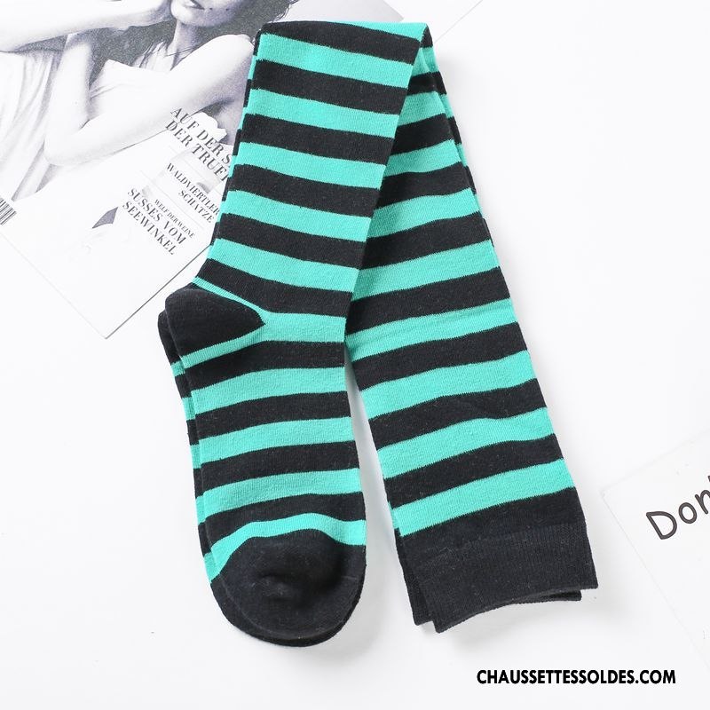 Chaussettes Longues Femme Rayé Élève Haute Long Stock Mode Chaussettes En Coton Couleurs De Bonbons Arc En Ciel Bleu