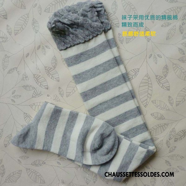Chaussettes Longues Femme Rayé Élève Haute Long Stock Mode Chaussettes En Coton Couleurs De Bonbons Arc En Ciel Bleu