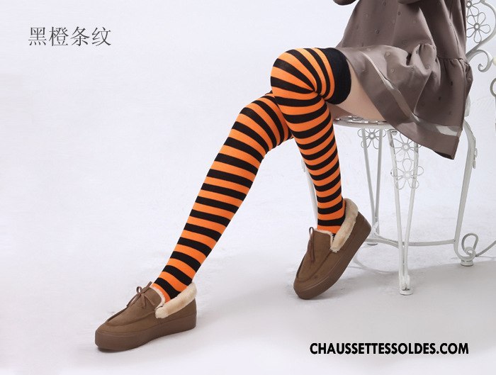 Chaussettes Longues Femme Rayé Élève Haute Long Stock Mode Chaussettes En Coton Couleurs De Bonbons Arc En Ciel Bleu
