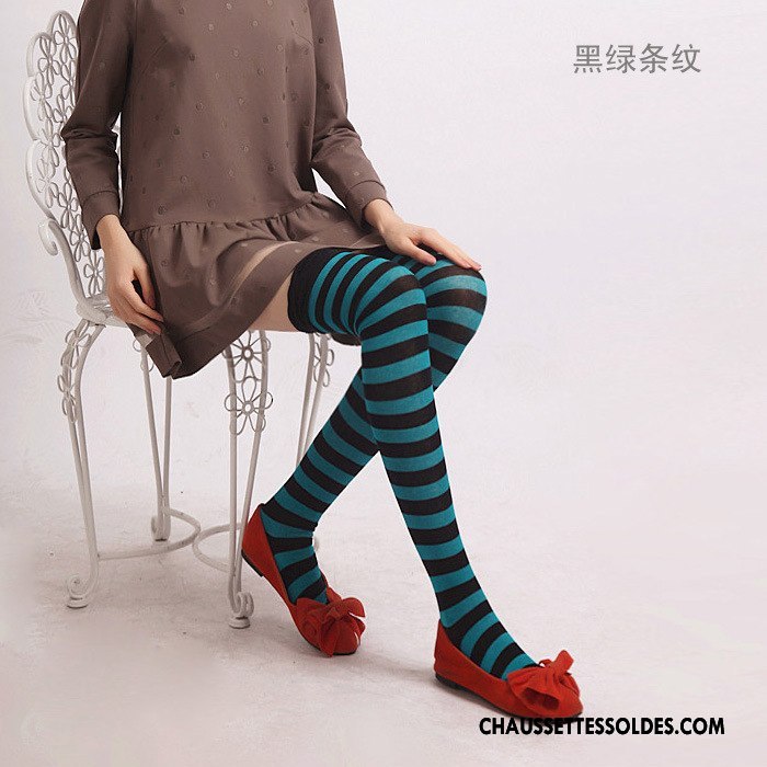 Chaussettes Longues Femme Rayé Élève Haute Long Stock Mode Chaussettes En Coton Couleurs De Bonbons Arc En Ciel Bleu