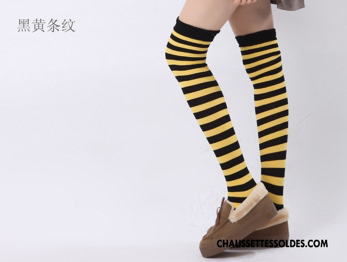 Chaussettes Longues Femme Rayé Élève Haute Long Stock Mode Chaussettes En Coton Couleurs De Bonbons Arc En Ciel Bleu