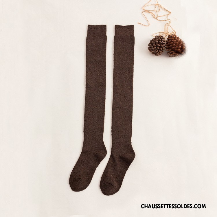 Chaussettes Longues Femme Renforcé Mélangé La Laine Hiver Plus De Velours Thermiques Marron / Brun
