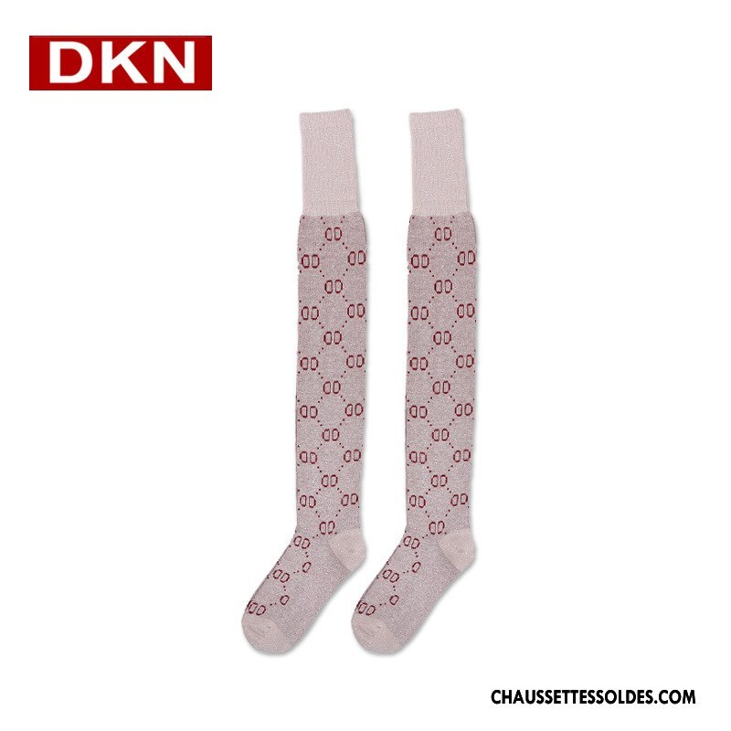 Chaussettes Longues Femme Réseau Style Chaud Printemps Marque De Tendance Lettre Chaussette À Genou Rouge Rose