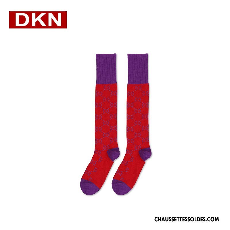 Chaussettes Longues Femme Réseau Style Chaud Printemps Marque De Tendance Lettre Chaussette À Genou Rouge Rose