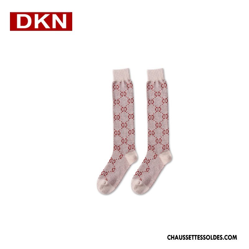 Chaussettes Longues Femme Réseau Style Chaud Printemps Marque De Tendance Lettre Chaussette À Genou Rouge Rose