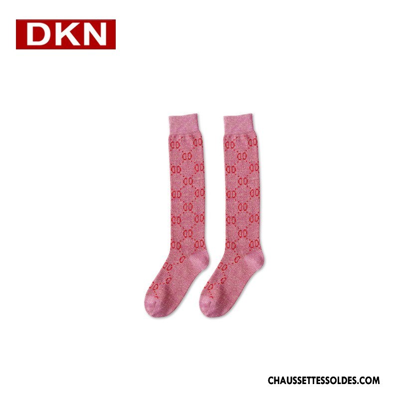 Chaussettes Longues Femme Réseau Style Chaud Printemps Marque De Tendance Lettre Chaussette À Genou Rouge Rose
