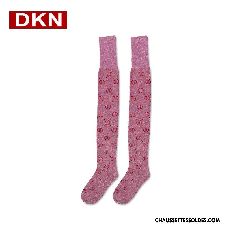 Chaussettes Longues Femme Réseau Style Chaud Printemps Marque De Tendance Lettre Chaussette À Genou Rouge Rose