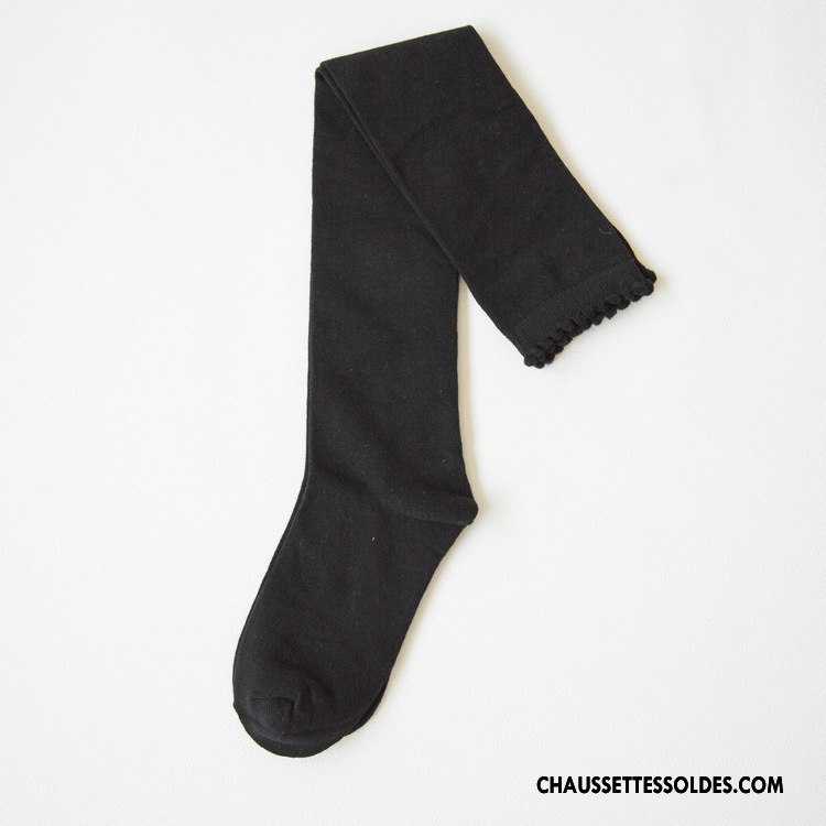 Chaussettes Longues Femme Sexy Haute Style Japonais Gros Pure Noir