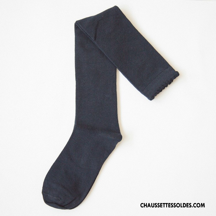 Chaussettes Longues Femme Sexy Haute Style Japonais Gros Pure Noir