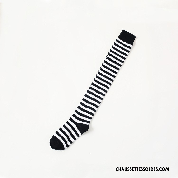 Chaussettes Longues Femme Silicone Antidérapant Hiver L'automne Rayé Noir