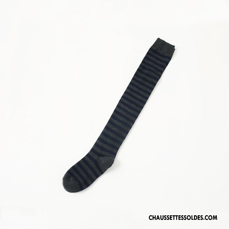 Chaussettes Longues Femme Silicone Antidérapant Hiver L'automne Rayé Noir