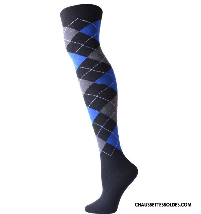 Chaussettes Longues Femme Style Long Stock Europe Élastique Losange Dame Noir