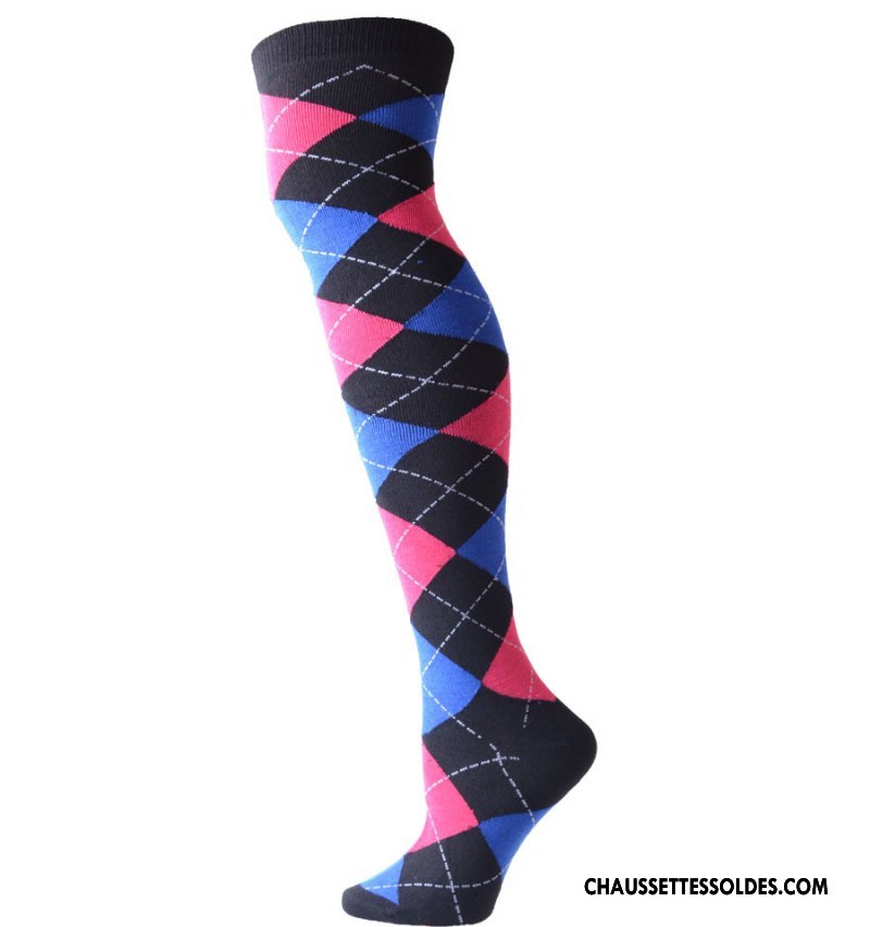 Chaussettes Longues Femme Style Long Stock Europe Élastique Losange Dame Noir