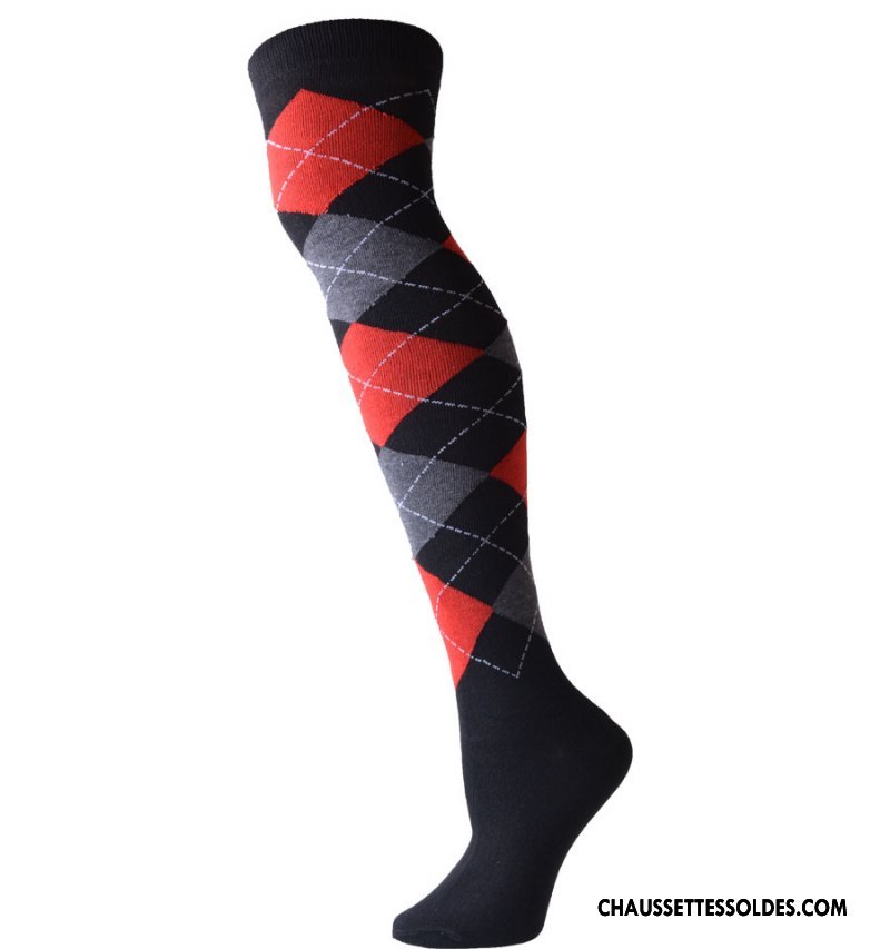 Chaussettes Longues Femme Style Long Stock Europe Élastique Losange Dame Noir
