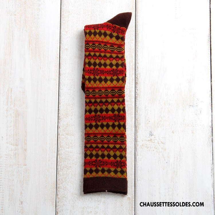Chaussettes Longues Femme Style National L'automne Hiver Milieu Bambou Marron / Brun