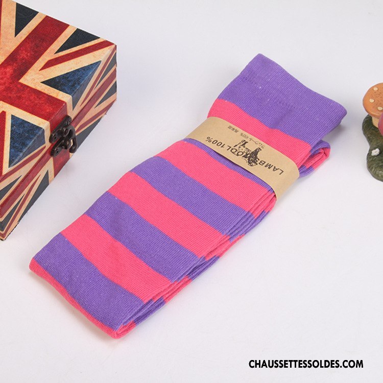Chaussettes Longues Femme Tous Les Assortis Printemps Long Stock Rayé Dame Rouge