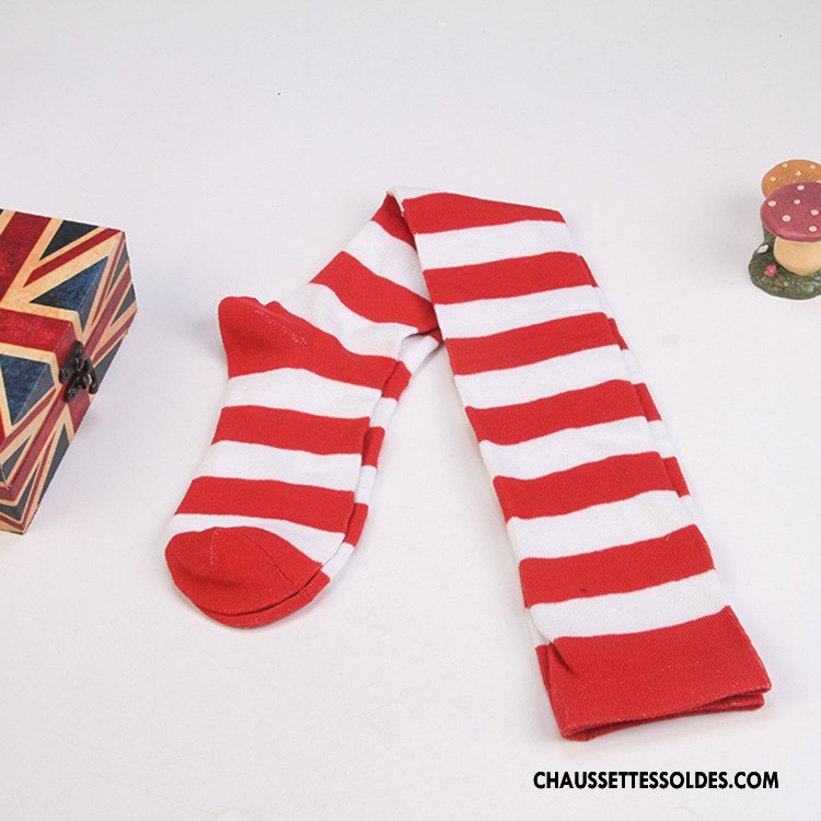 Chaussettes Longues Femme Tous Les Assortis Printemps Long Stock Rayé Dame Rouge