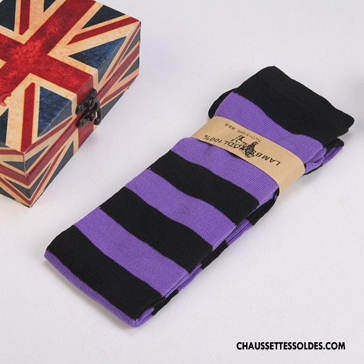 Chaussettes Longues Femme Tous Les Assortis Printemps Long Stock Rayé Dame Rouge