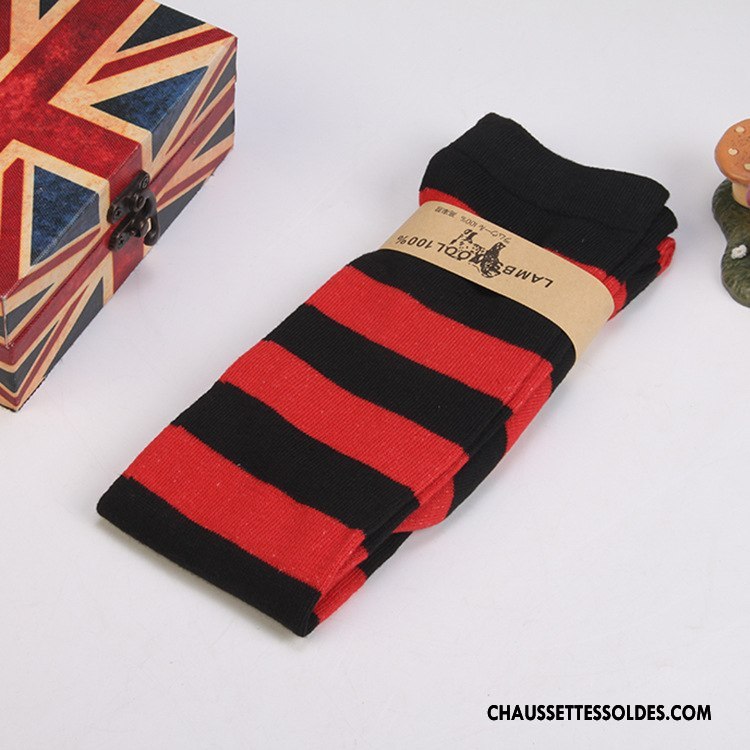 Chaussettes Longues Femme Tous Les Assortis Printemps Long Stock Rayé Dame Rouge