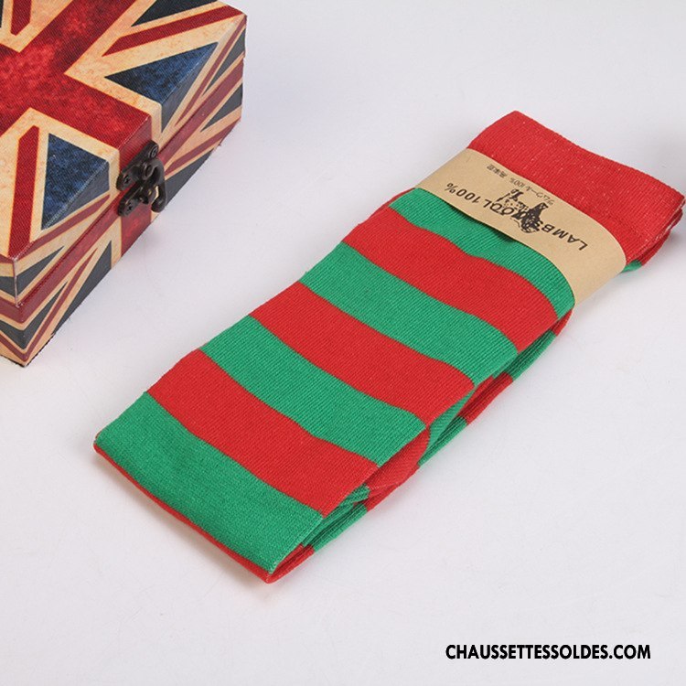 Chaussettes Longues Femme Tous Les Assortis Printemps Long Stock Rayé Dame Rouge