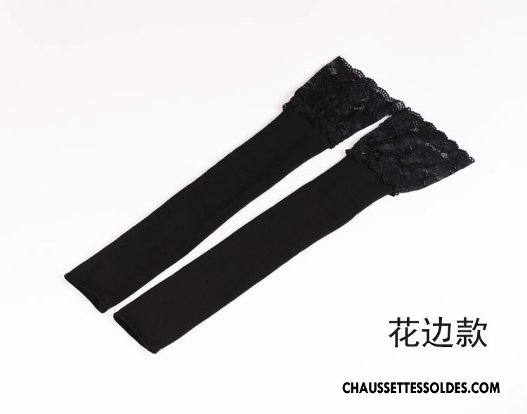 Chaussettes Longues Femme Vente Chaude Dentelle Plus De Velours Renforcé Long Stock L'automne Noir