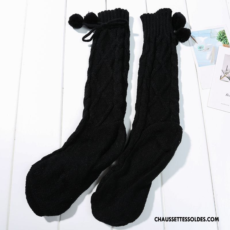 Chaussettes Longues Femme Yoga En Maille Thermiques L'automne Fleurs Hiver Blanc