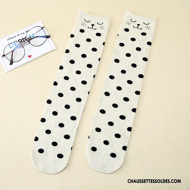 Chaussettes Longues Femme Élève Enfant Points Rayé Charmant Jambe Droite Blanc