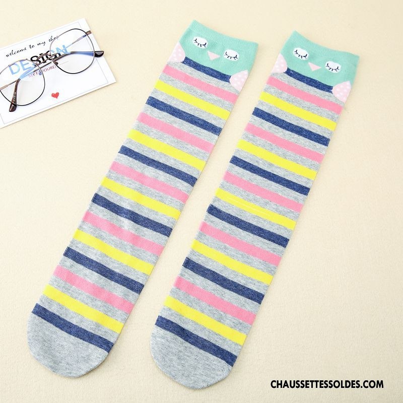 Chaussettes Longues Femme Élève Enfant Points Rayé Charmant Jambe Droite Blanc