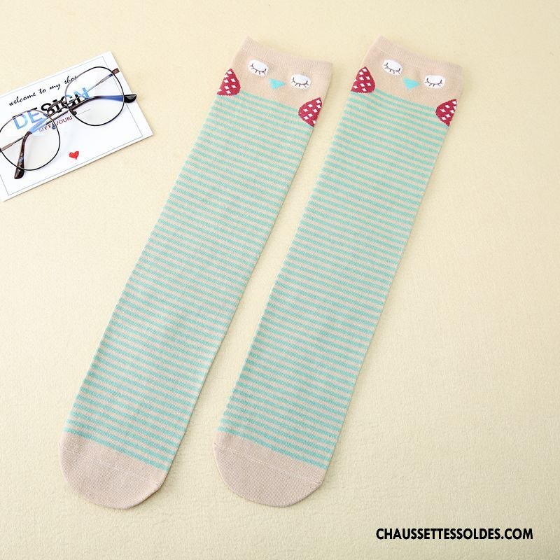 Chaussettes Longues Femme Élève Enfant Points Rayé Charmant Jambe Droite Blanc