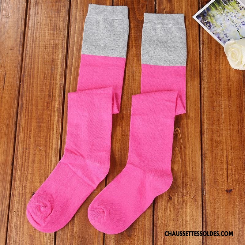 Chaussettes Longues Femme Élève Mode Long Stock Matelassé Couleurs Mixtes Rose