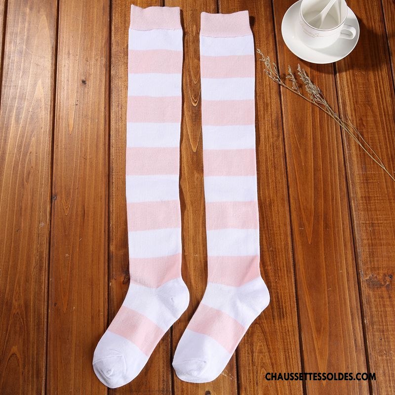 Chaussettes Longues Femme Équitation Le Nouveau Mouvement Vent D'université Tous Les Assortis Matelassé Arc En Ciel Rose