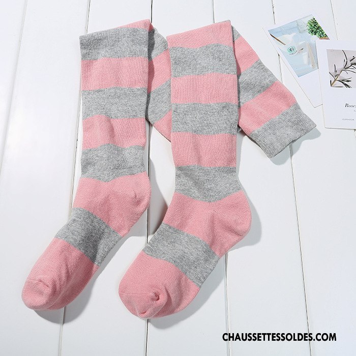 Chaussettes Longues Femme Équitation Le Nouveau Mouvement Vent D'université Tous Les Assortis Matelassé Arc En Ciel Rose