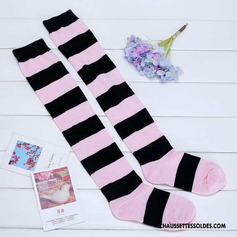 Chaussettes Longues Femme Équitation Le Nouveau Mouvement Vent D'université Tous Les Assortis Matelassé Arc En Ciel Rose