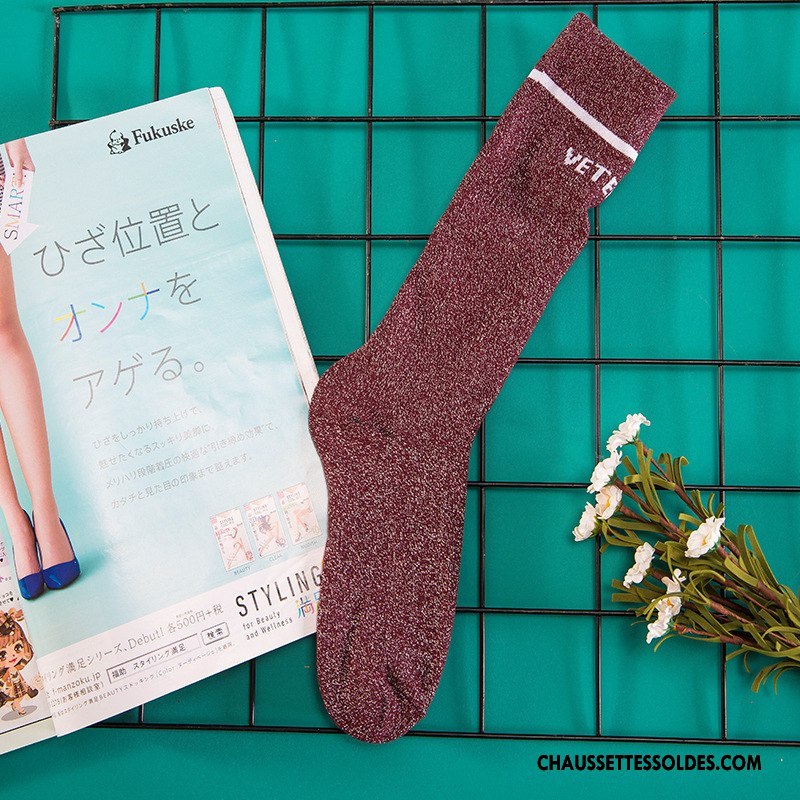 Chaussettes Longues Femme Été Long Stock Mode Rétro Lettre Or Argent Gris