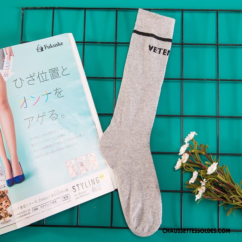 Chaussettes Longues Femme Été Long Stock Mode Rétro Lettre Or Argent Gris