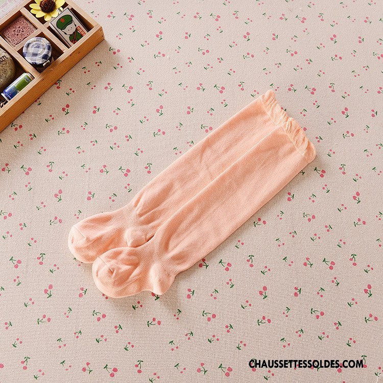 Chaussettes Longues Fille 100% Coton Bébé Enfant Bouche Libre Printemps Femme Pure Rose