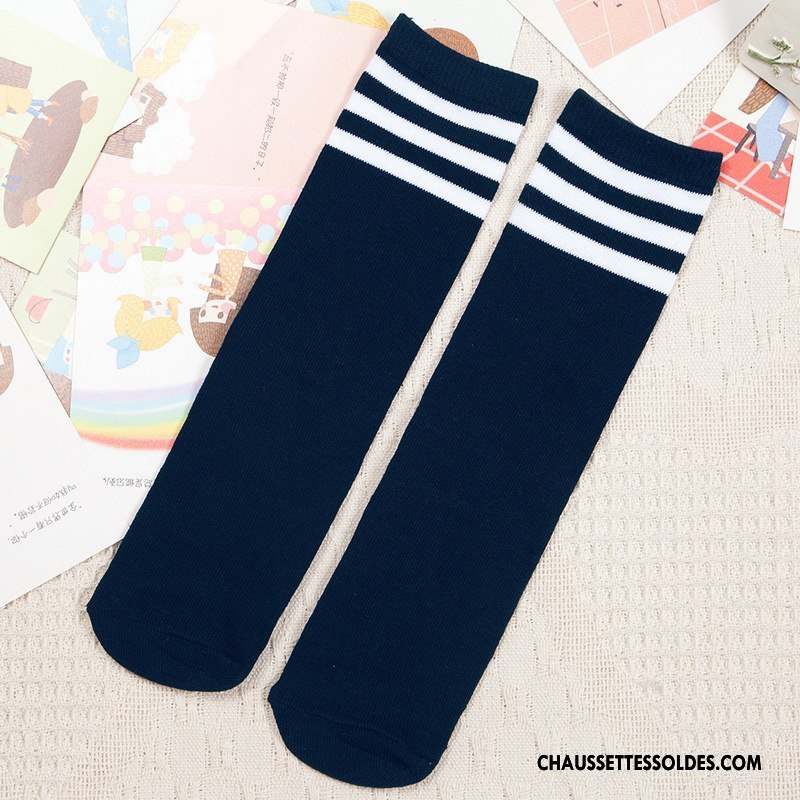 Chaussettes Longues Fille 100% Coton Enfant Printemps Élève Été Respirant Bleu