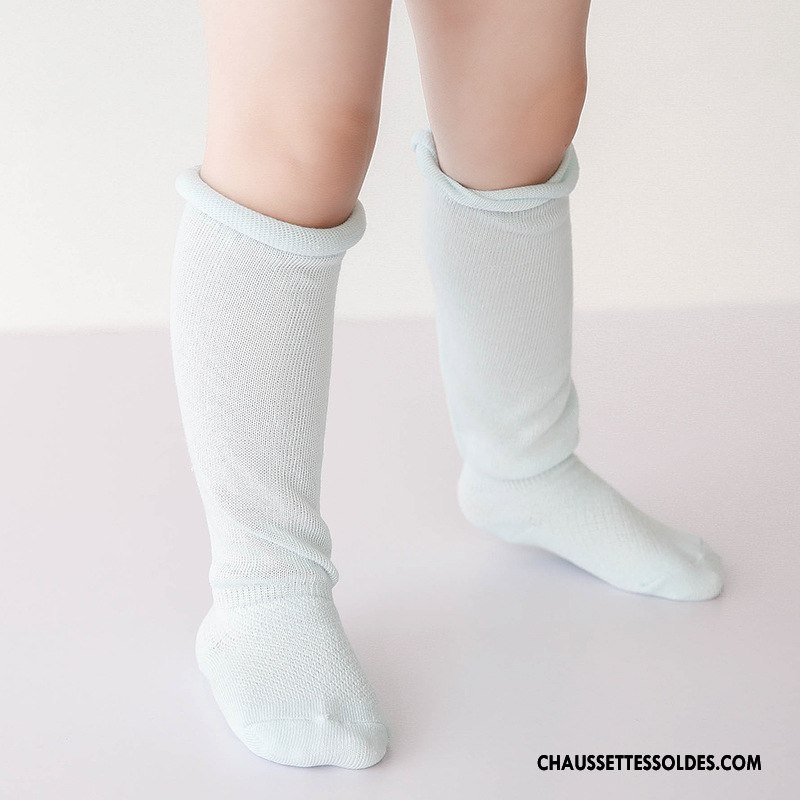 Chaussettes Longues Fille 100% Coton Enfant Été Nouveau Printemps Très Mince Bleu Clair