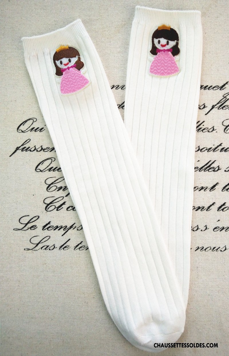 Chaussettes Longues Fille 100% Coton Long Stock Haute Brodé Le Nouveau Femme Rose