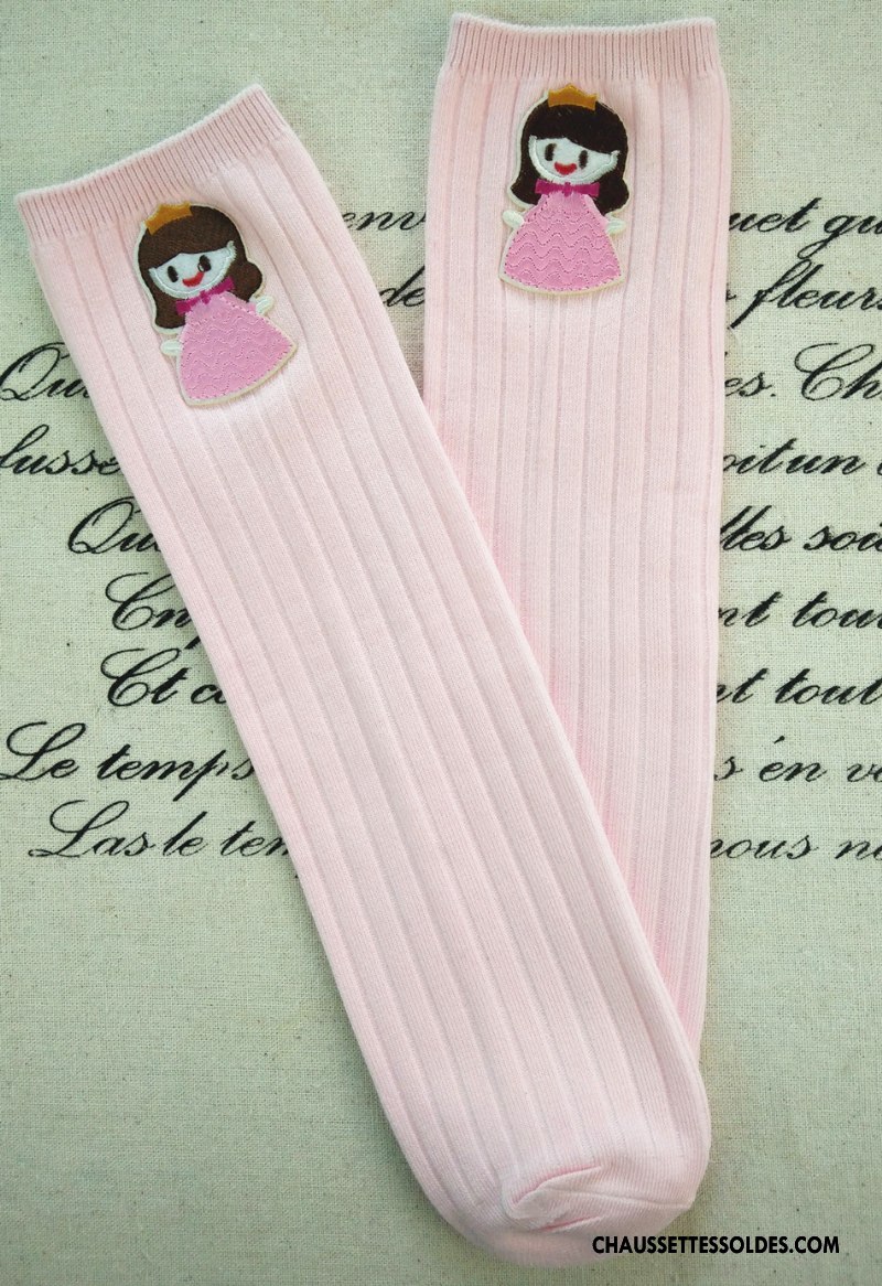 Chaussettes Longues Fille 100% Coton Long Stock Haute Brodé Le Nouveau Femme Rose