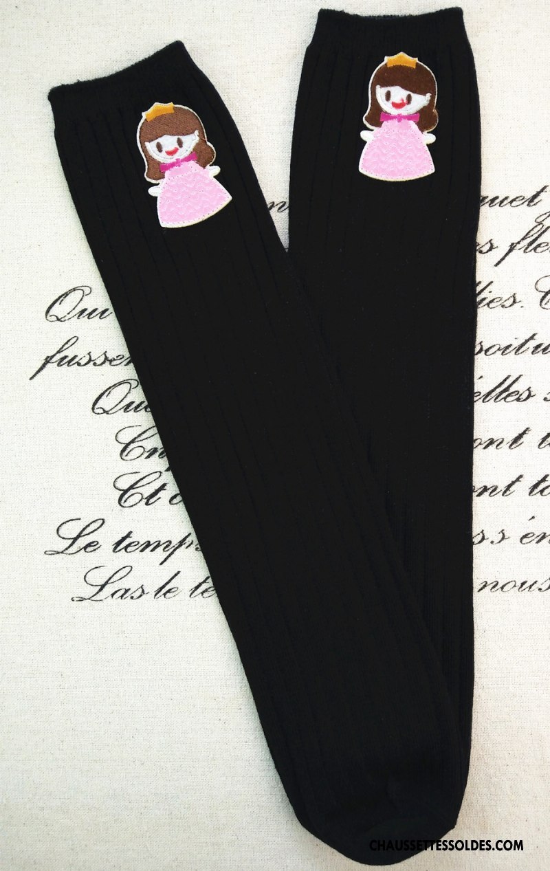 Chaussettes Longues Fille 100% Coton Long Stock Haute Brodé Le Nouveau Femme Rose