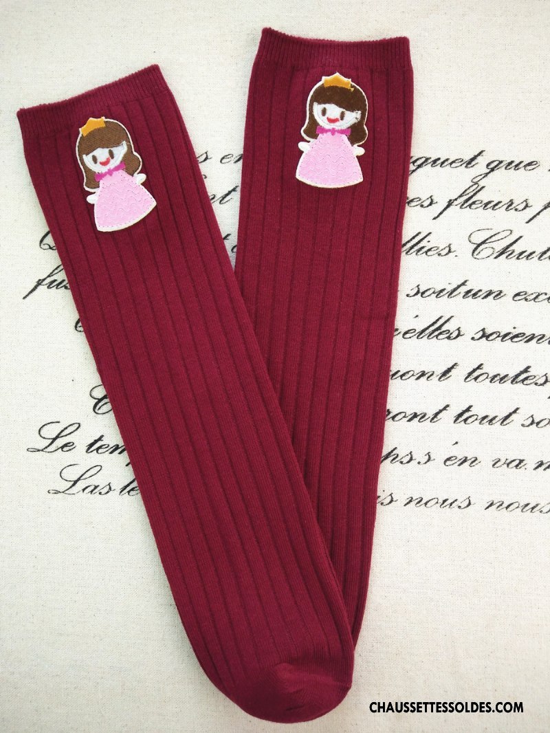 Chaussettes Longues Fille 100% Coton Long Stock Haute Brodé Le Nouveau Femme Rose