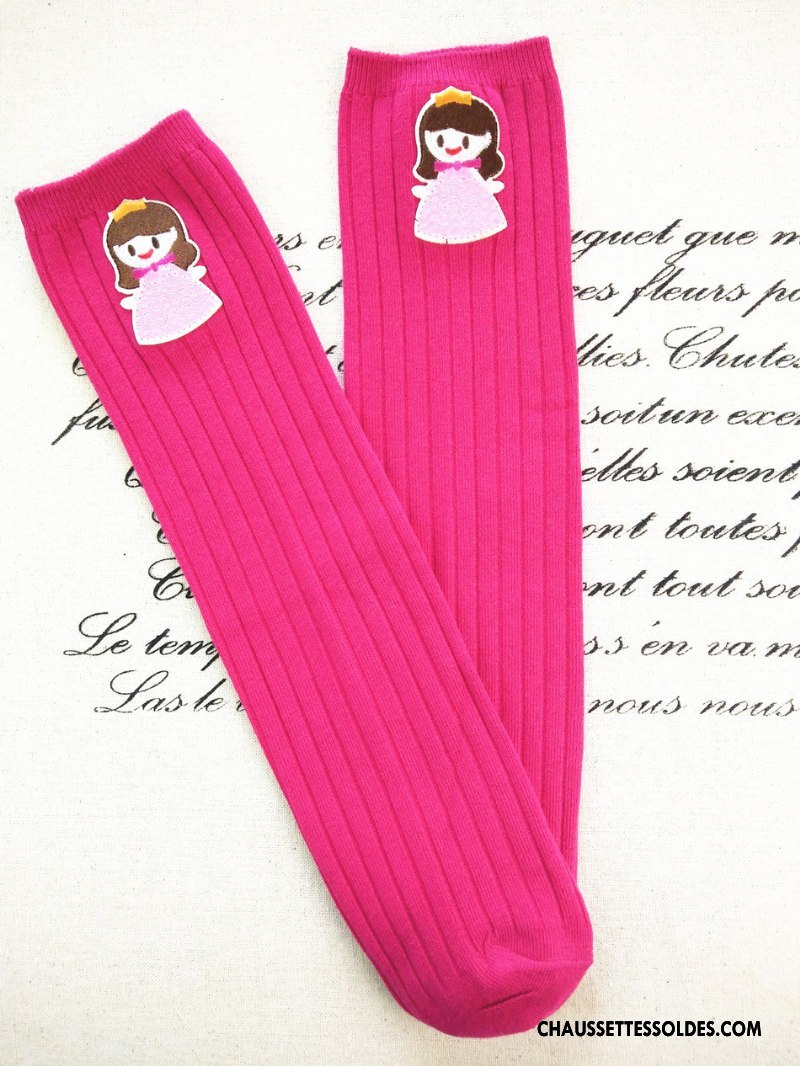 Chaussettes Longues Fille 100% Coton Long Stock Haute Brodé Le Nouveau Femme Rose