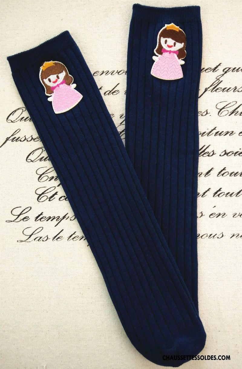Chaussettes Longues Fille 100% Coton Long Stock Haute Brodé Le Nouveau Femme Rose