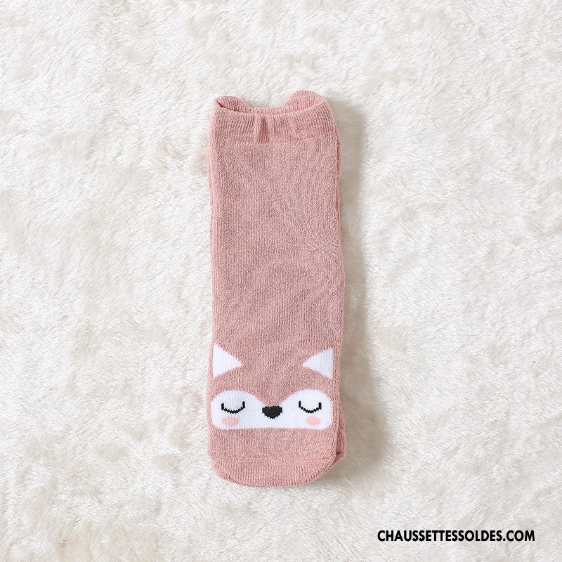 Chaussettes Longues Fille 100% Coton Milieu Bébé Renforcé Enfant Dessin Animé Rose