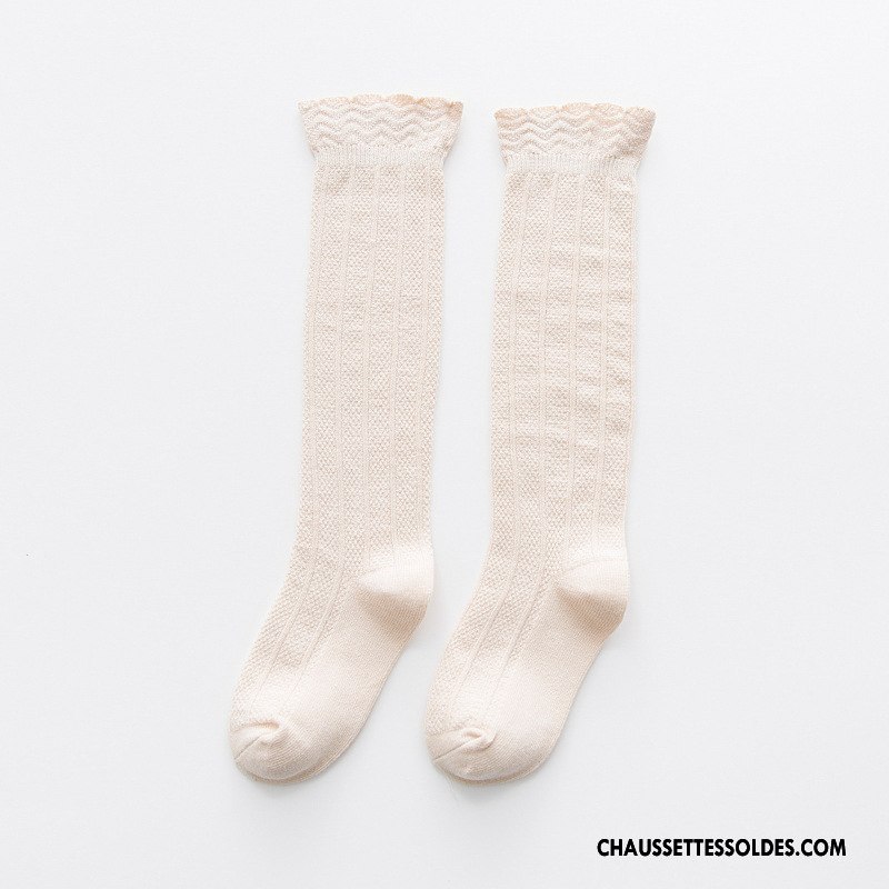 Chaussettes Longues Fille Beige Enfant Milieu Bébé Bouche Fermée 100% Coton Pure Blanc
